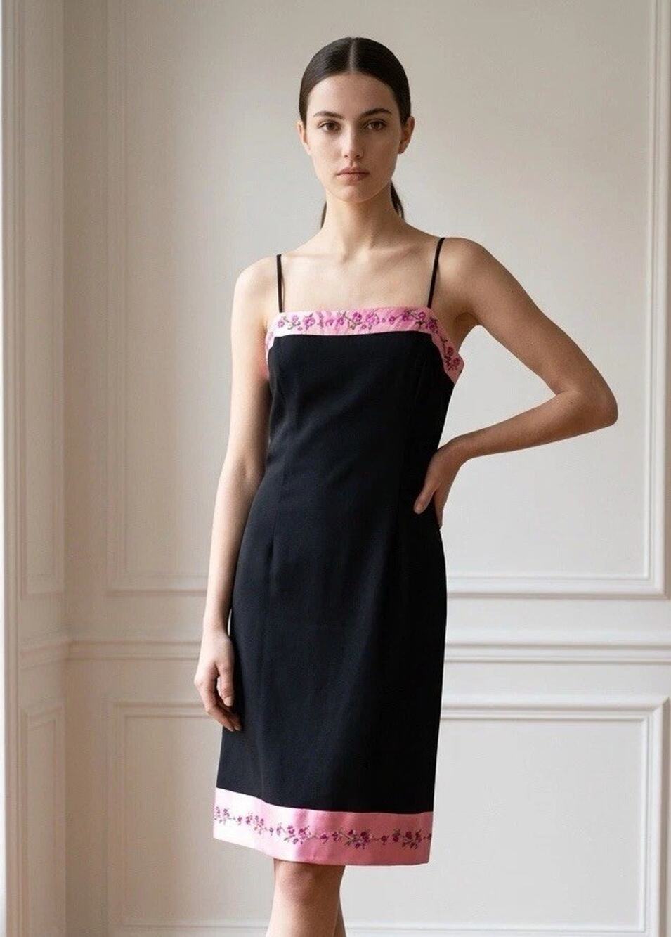 ADRIANNA PAPELL STUNNING VINTAGE BLACK/PINK EVENING DRESS SIZE 14 EUC